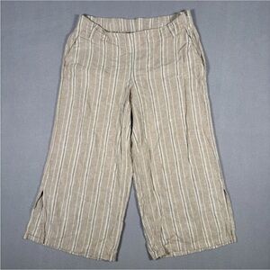 J Jill Wide Leg Linen Blend Pants Womens Small Oatmeal White Stripe Crop